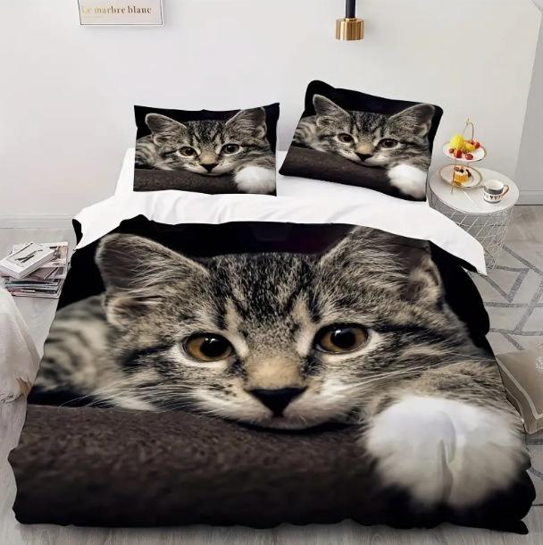 Bedding Three-Piece Set 3D Digital Printing Animal Cat And Dog Bed Sheet Quilt Cover