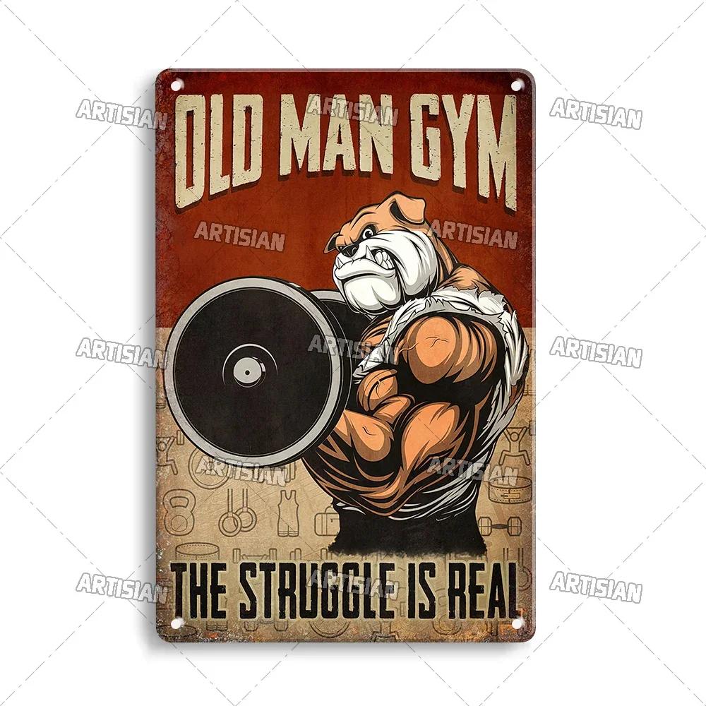 Old Man Gym Club Inspirational Phrase Art Painting Wall Plate Decor Vintage Tin Sign Fitness Garage Room Decoration Metal Signs