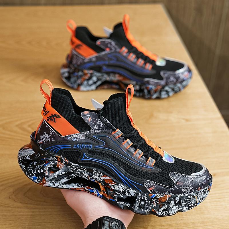 High Street Graffiti Men Sneakers Women Lightweight Blade Running Shoes Comfy Cushioning Sock Sports Walking Shoes Male Footwear