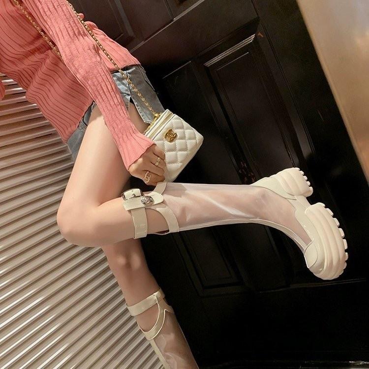Internet Celebrity Popular Super Hot Hollow Breathable High Sandals But Not Knee Women's  Summer New Mesh Platform Sandal Boots