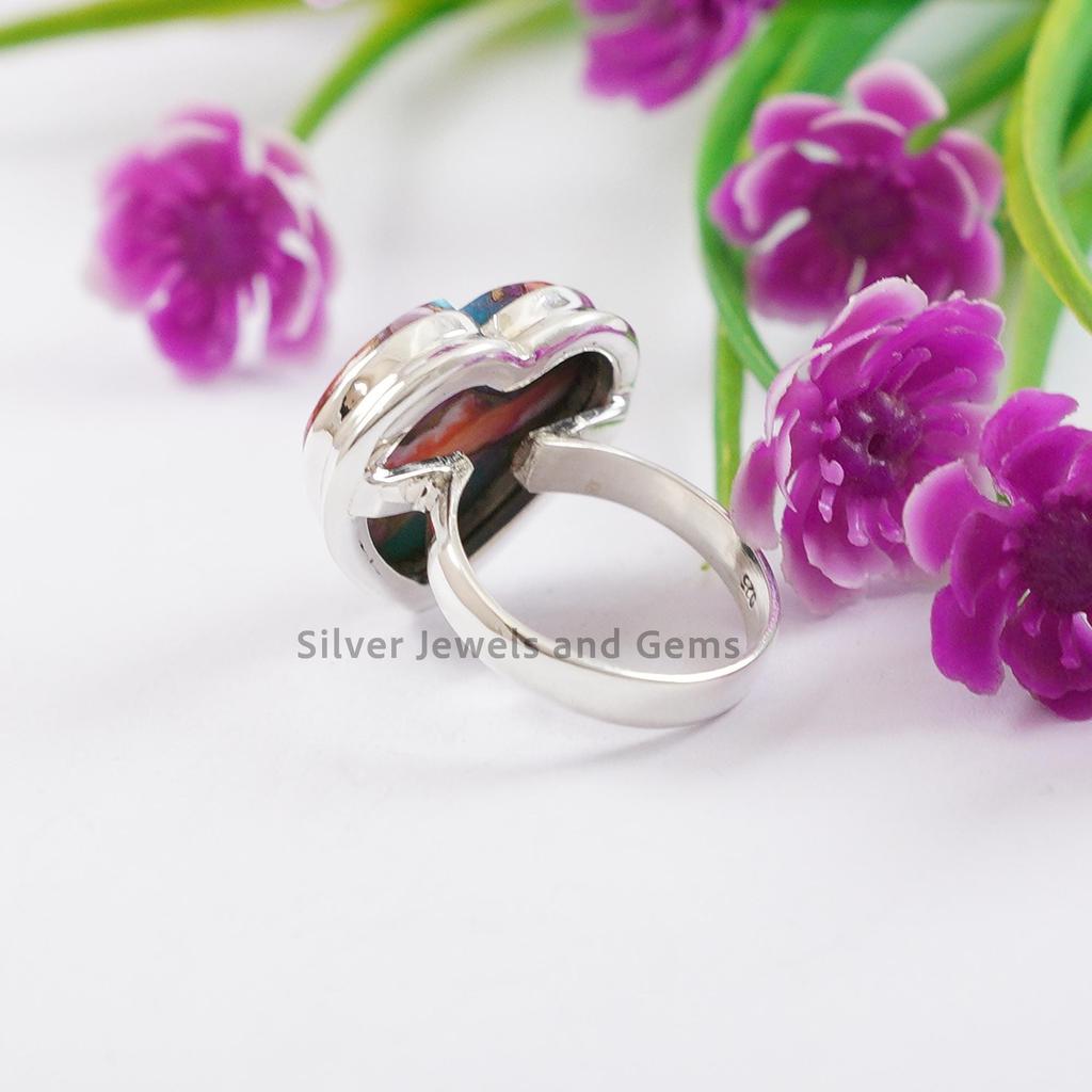 Dahlia Copper Turquoise Ring, Heart Turquoise Jewelry, 925 Sterling Silver Handmade Ring, December Birthstone, Gift For Love