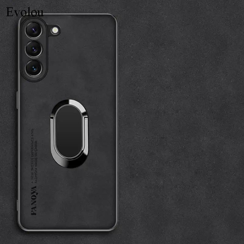 For Samsung M35 M15 M55 Sheepskin Leather Magnetic Ring Holder Case For Galaxy M34 M14 M53 M52M13 Soft TPU Lens Protection Cover