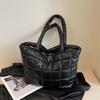 Women Girls Winter Shoulder Bag Zipper Closure Plain Check Bag Gloss Surface Cloud Bubble Bag Basic Style For Shopping Traveling