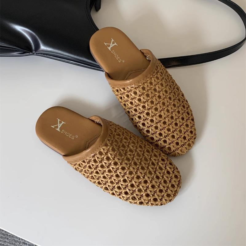 Fashion 2025 New Women Flat Sandals Mesh Knit Hollow Braided Summer Breathable Non Slip Slip-On Dressy Casual Vacation Slides Slippers