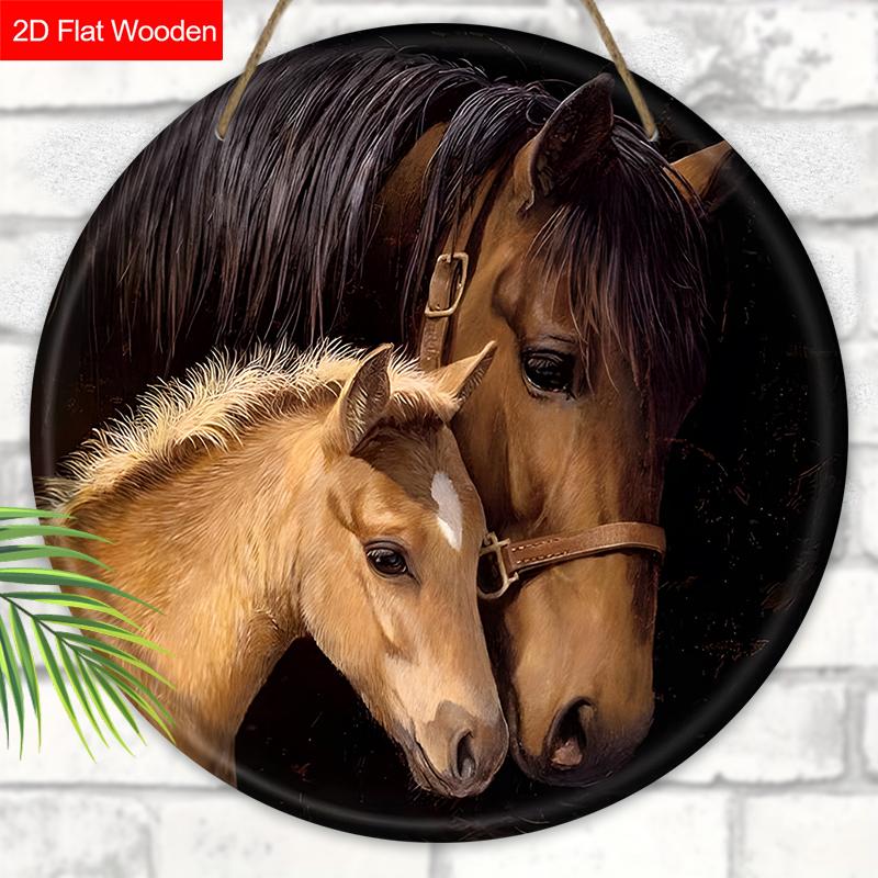 Unique Wooden Sign with Horse Pattern - Charming Round Sign for Front Door, Wall Hanging Decor - Ideal Gift for Friend & Family