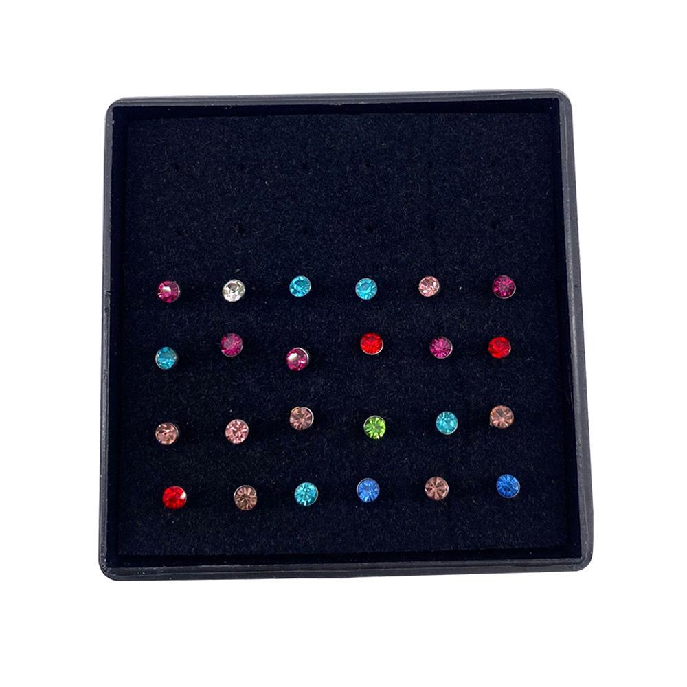 Stainless Steel Rhinestone Nose Studs - Titanium Steel, 24-Pack