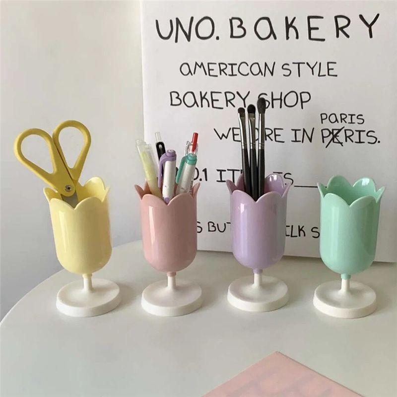 AEE4-Pot à crayons Fleur Rangement pour stylos Décorations, Seau de rangement pour pinceaux de maquillage, Pot à crayons Tulipe Cadeau pour la fête des mères