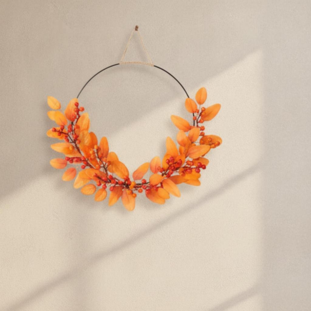 HalfWreath Artificial Wreath with Metal Hoop Seasonal Decor for Door, Thanksgiving, Entryway