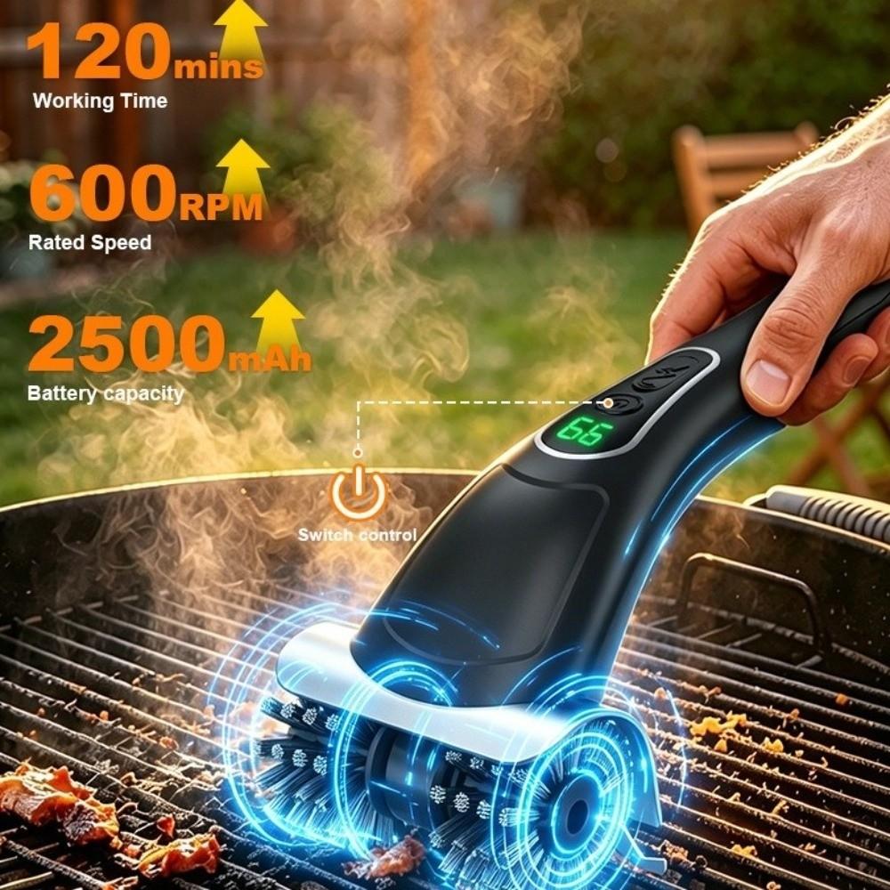 2-Speed Settings Electric Grill Brush Removable Head Grill Cleaning Tool  Charcoal Grill