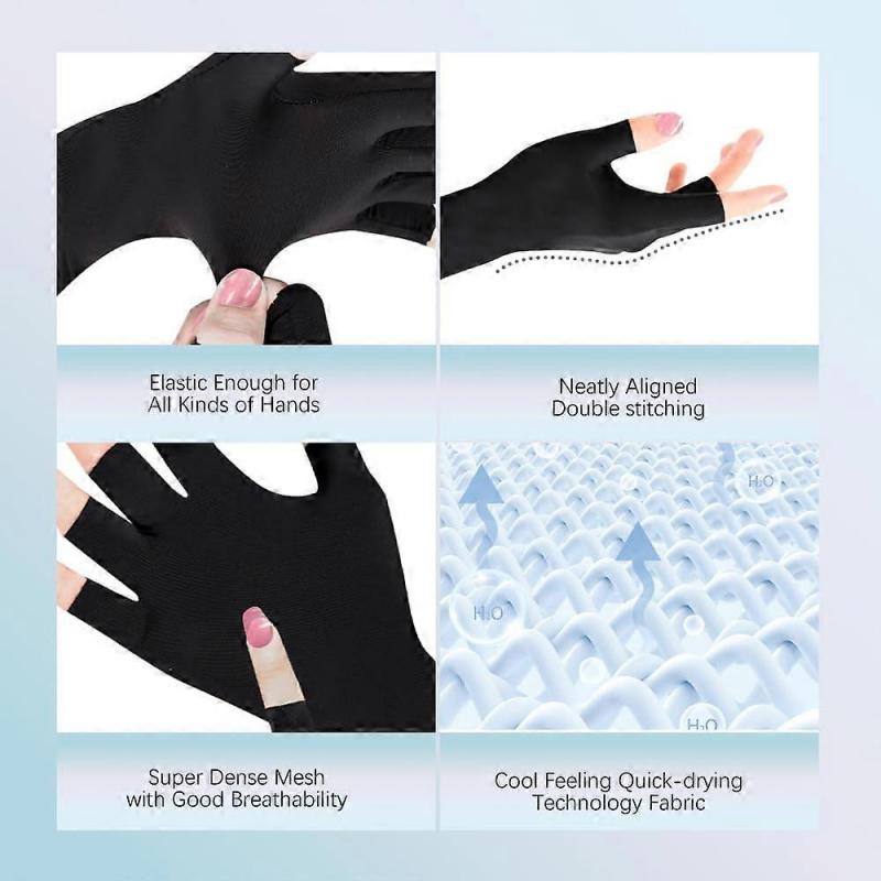 UV Protection Gloves for Gel Manicure UPF50+ Breathable Stretch with Extended Wrist Black 2 Pairs
