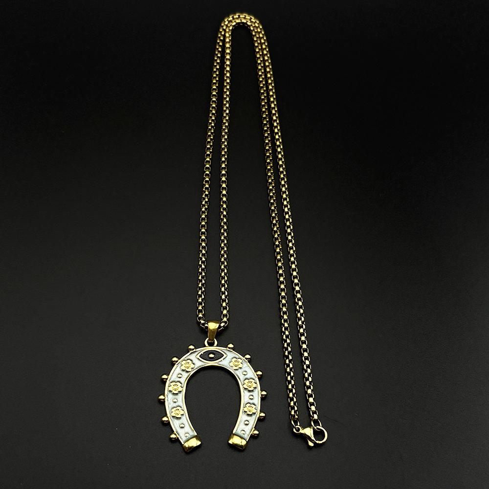 Lucky Horseshoe Evil Eye Blessed Chain Women Men Stainless Steel Flower U Shape Boho Protection Western Necklace Jewelry Gifts