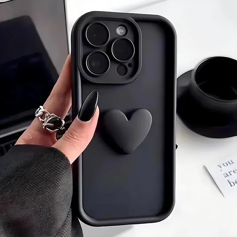 Милые чехлы для телефона с сердечками для iPhone 15 11 14 13 12 Pro Max Plus Силиконовый противоударный Кавайный чехол на заднюю панель для девочек Аксессуары для телефона