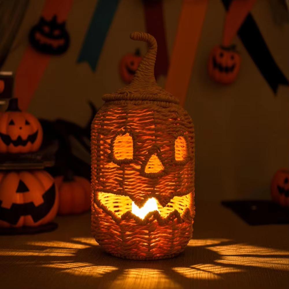 With Removable Lid Pumpkin Candy Storage Basket Handwoven Pumpkin Lantern Lamp  Harvest Festival