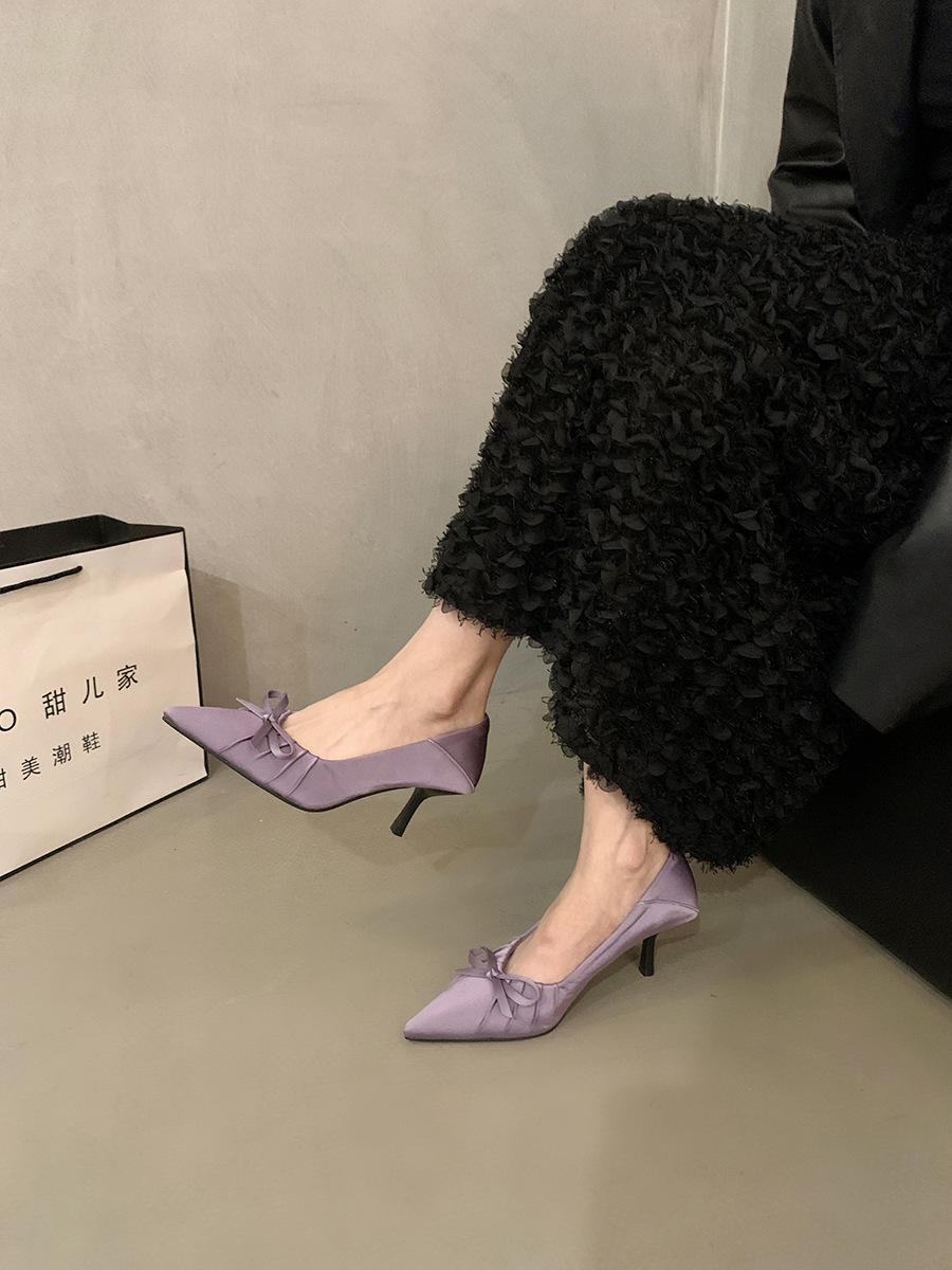 

Остроносые туфли-лодочки с леопардовым принтом, женские, новые 2025, с французским темпераментом, светские, фея, бант, шпилька, высокий каблук 39