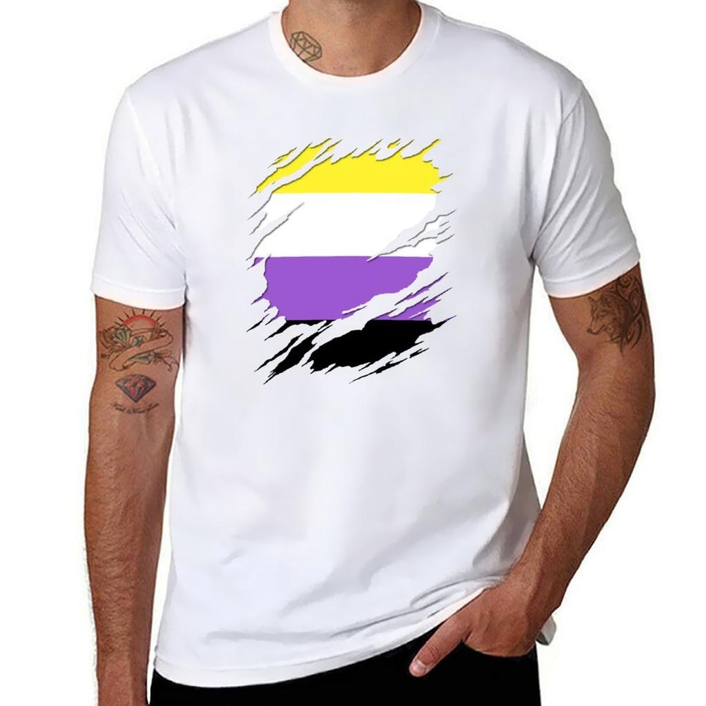 Nonbinary Pride Flag Ripped Reveal Tshirt Casual Loose Short Sleeve Tee For Unisex Tshirt
