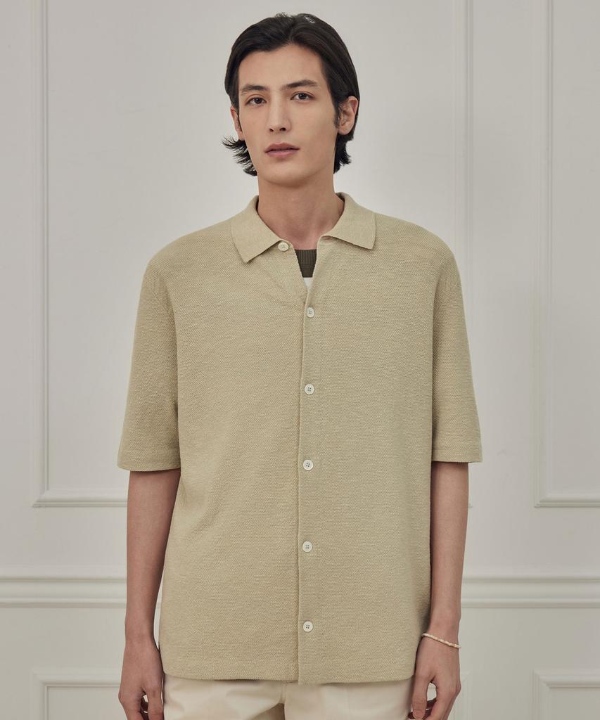Theknitcompany Abyss Linen Polo Cardigan - Tidal Beige