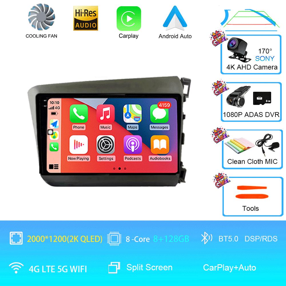 Car Radio Android 14 For Honda Civic 2012 2013 2014 2015 Stereo Wireless Carplay Multimedia Video Player Navigation GPS Wifi IPS