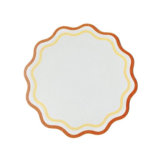 Faux Leather Scalloped Placemat Heat-Resistant Non-slip Heat Insulation Waterproof Dining Table