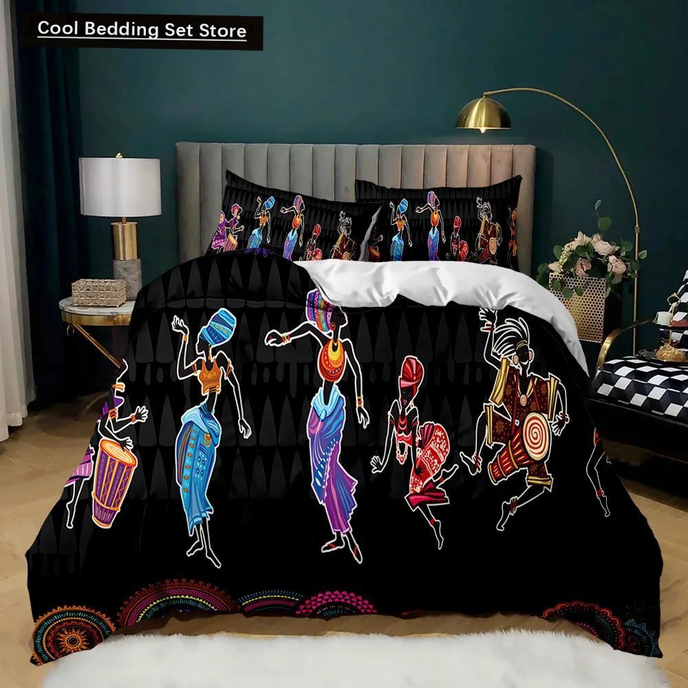 African Woman Duvet Cover Set African Stripe Twin Bedding Set Ethnic Afro Traditional Exotic Queen King Polyester Qulit Cover