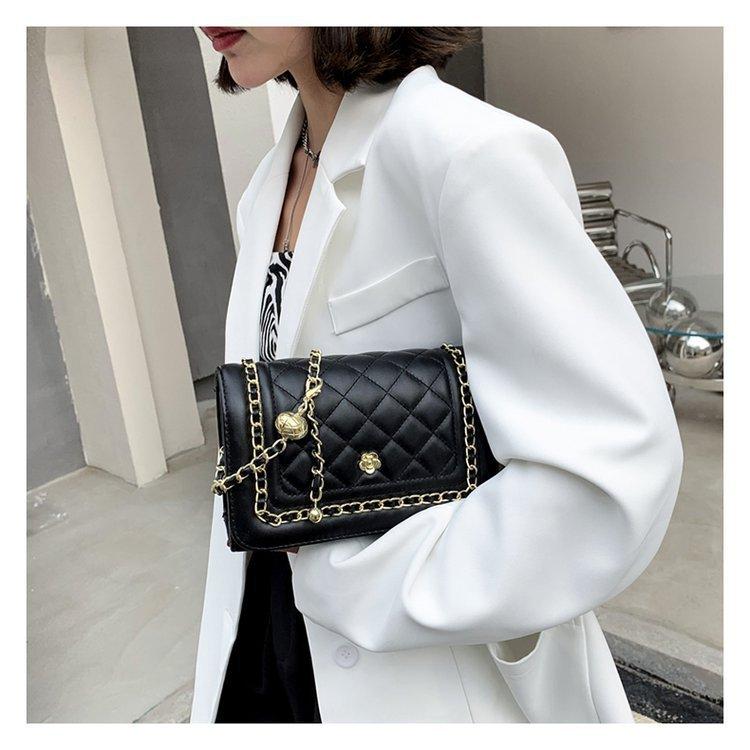 Women Solid Color Lock Buckle Small Square Crossbody Bag Leisure PU Inclined Shoulder Bags Adjustable Chain Band Strap