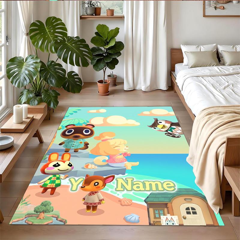 Crystal Velvet Rug Custom Name Text, Soft Non Slip Floor Mat Home DecorAnimal Crossing