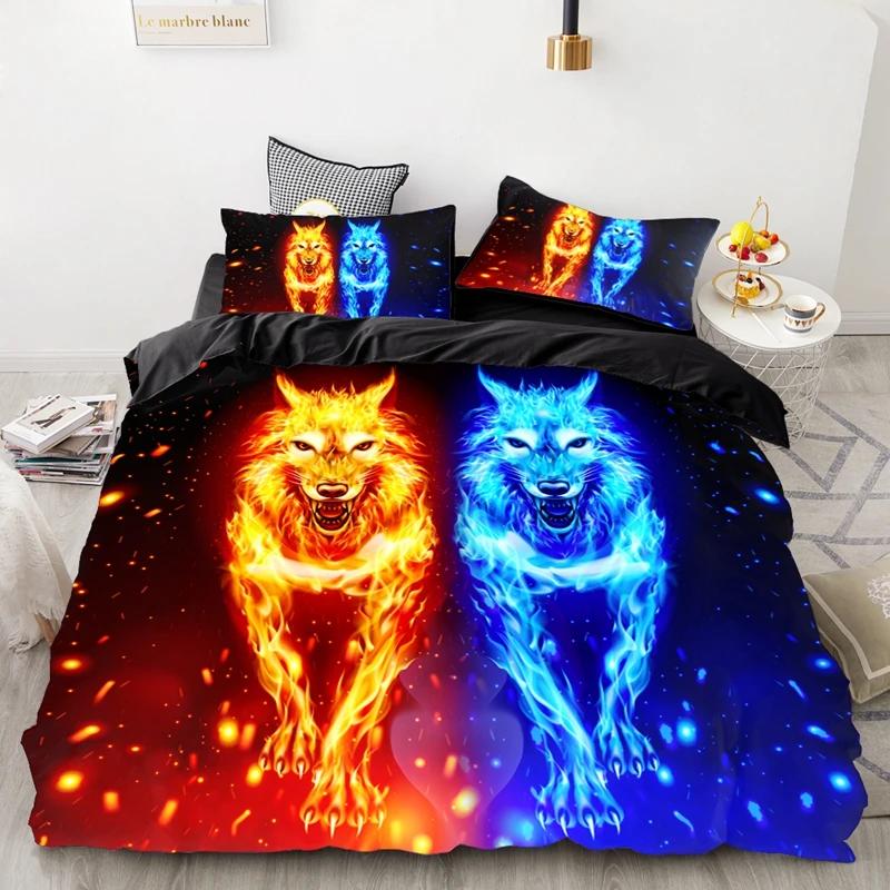 3PCS Wolf Tiger Lion Animal Pattern Bedding Sets Home Bedclothes Super King Cover Pillowcase Comforter Polyester Bedding Set