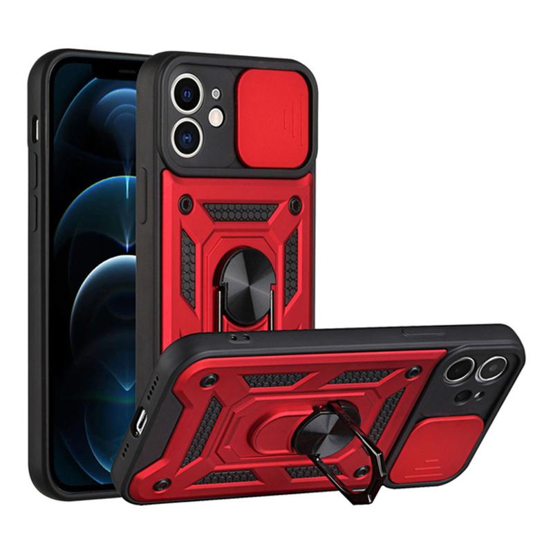 Armor Slide Camera Protection Phone Case For iPhone 13 12 11 Pro Max XR XS Max 6 7 8 Plus Ring Stand Holder Shockproof Cover