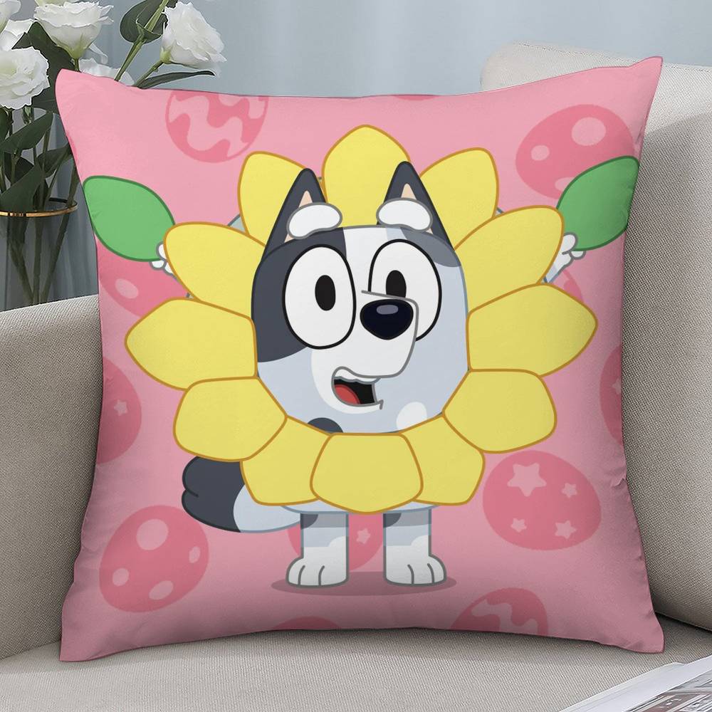 Cute Cartoon B-BlueyES Pillow Case Short Plush Double-sided Print Square Throw Pillow Covers Sofa Home Cushion Decor