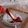 Women's Spring and Autumn New Red Rhinestone Bow Large Wedding Shoes Pointed Comfortable Shallow Mouth High Heels
