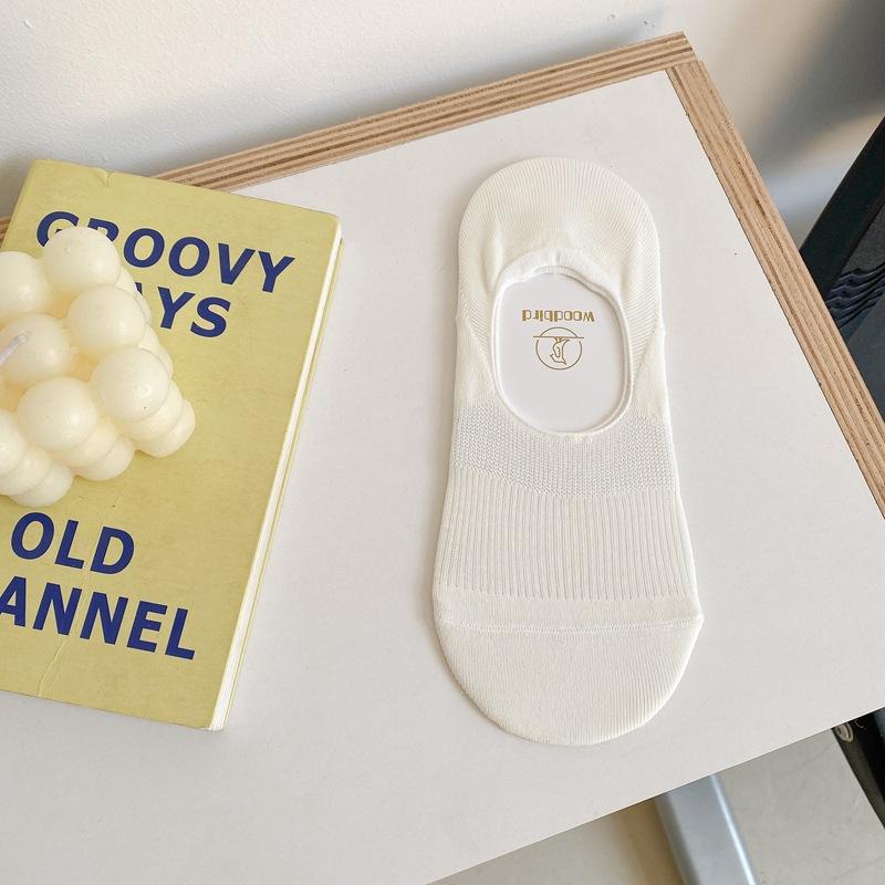 Solid Color Basic Vertical Strip Silicone Non-Slip Invisible Socks College Style Cotton Socks Versatile Comfortable Socks Thin