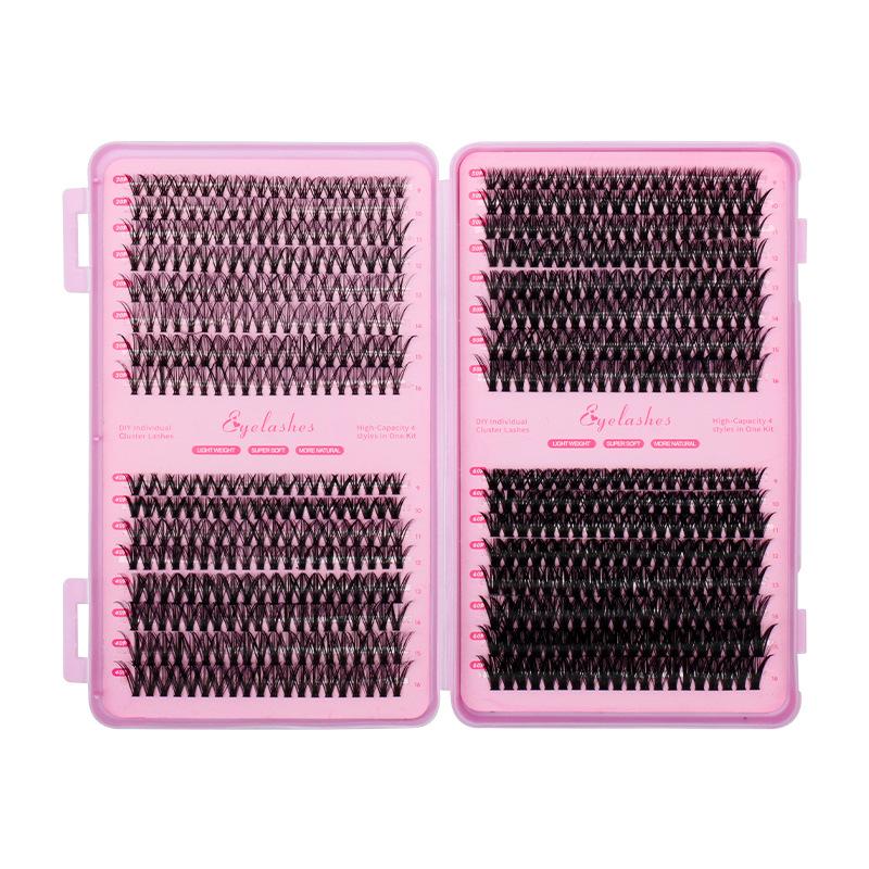 Manga Lash Clusters Kit Fluffy 0.07MM Thickness Synthetic Semi-Hand Made Black Cotton Stalk 9-16mm Mix Length Eyelash Extensions