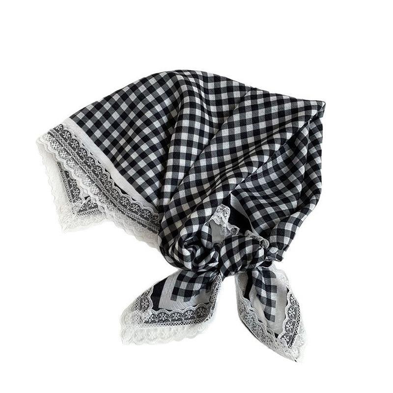 Silk Scarf Neck Small Square Scarf Lace Striped Cashew Nut Silk Scarf Spring and Summer Light Headscarf Headband Decorative Scarf