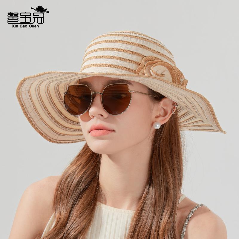 Summer Outdoor Big Brim Sun Hat Cool Breathable Striped Straw Sunscreen Hat Women's Fashion Versatile Bucket Hat