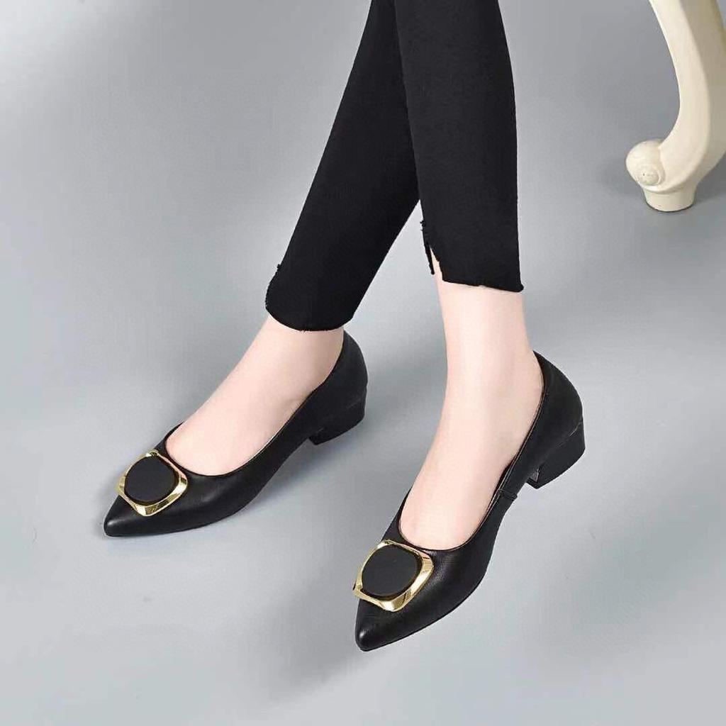 Pointed high heels women's spring and summer new square buckle one-pedal professional dress light mouth single shoes thick heel work shoes