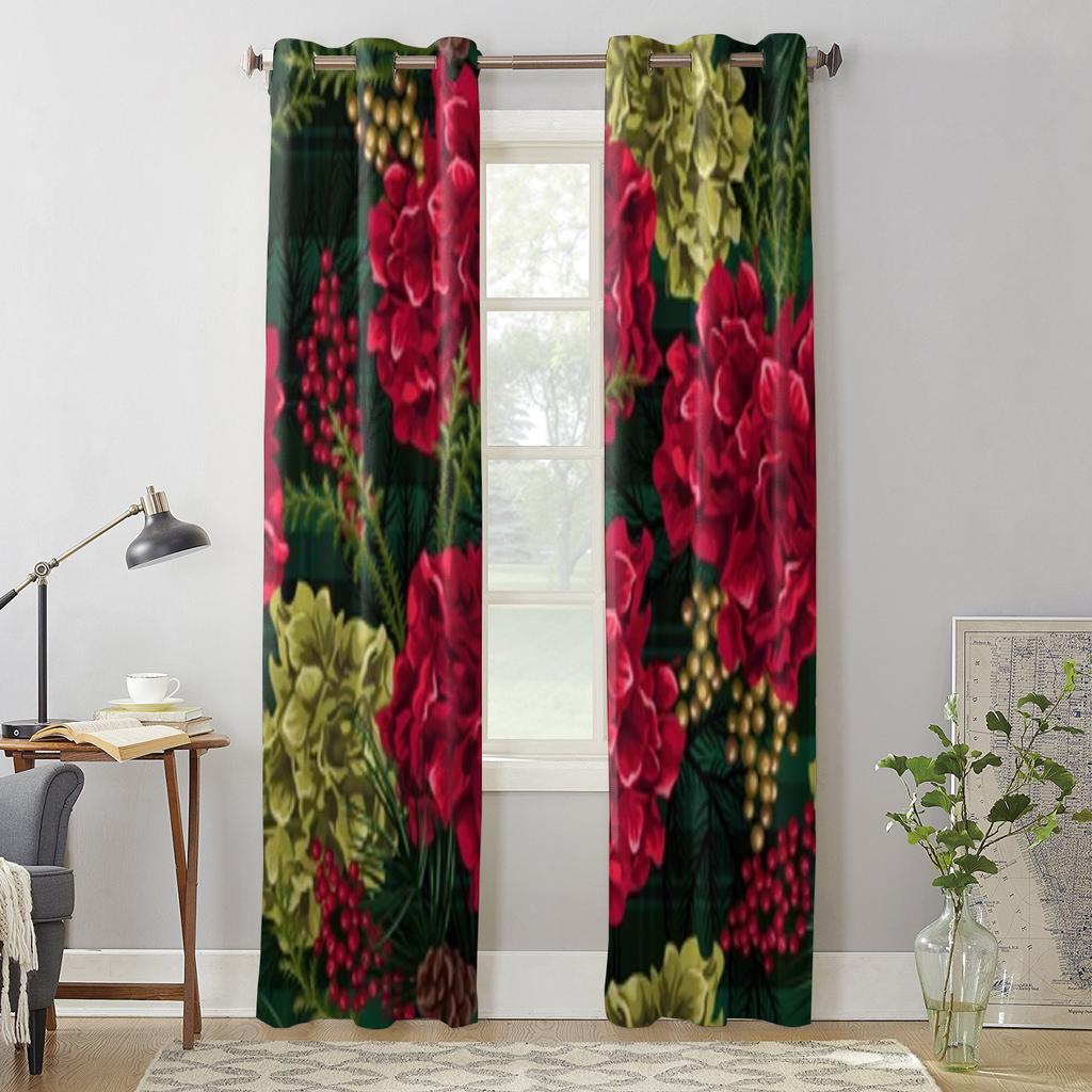 Fir Branches And Red Berries Window Curtain For Kids Room Home Blinds Curtains For Living Room Bedroom Window Drapes