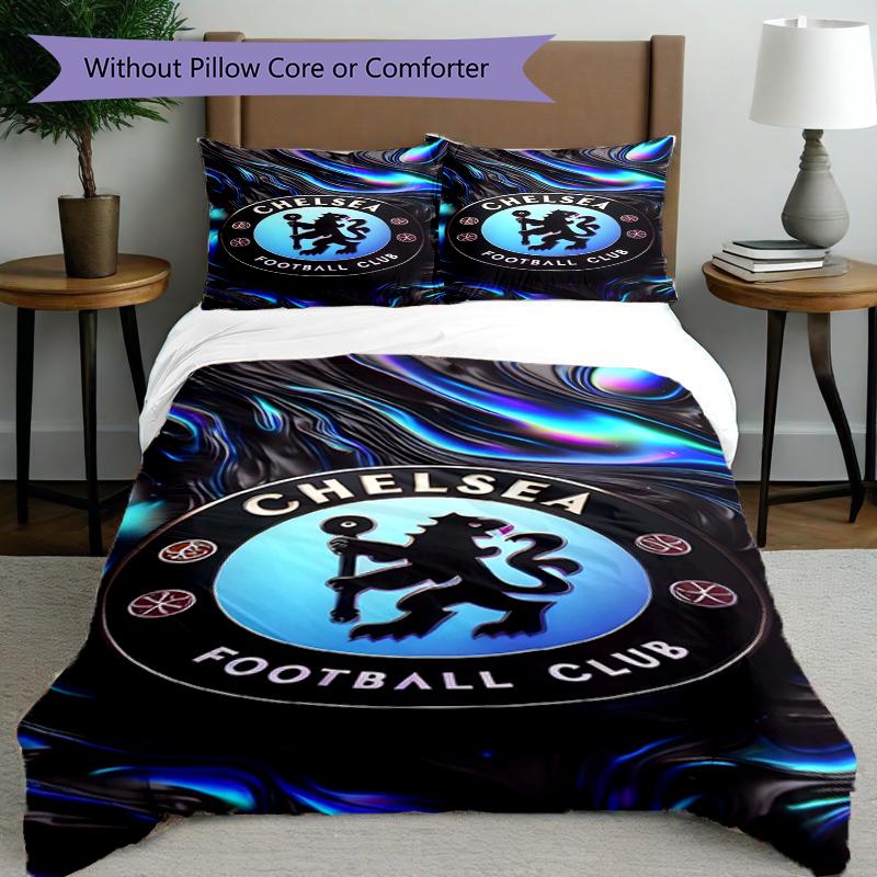 3pcs Duvet Cover Set (1*Duvet Cover + 2*Pillowcase, Without Core),football club F.C Print Bedding Set, Bedroom Decor, All‑Season, Birthday Gift