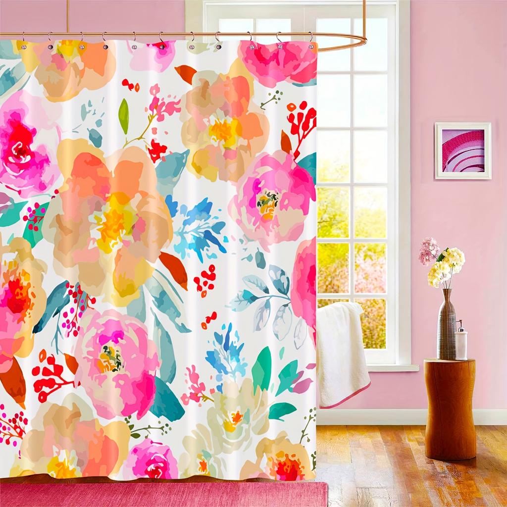 Easy Clean Shower Curtain With Hooks Mildew Resistant For Home And Commercial Use
