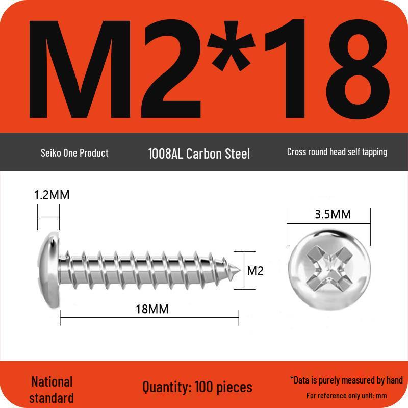 Galvanized Self-Tapping Screws, Round Head, White Zinc, PA Cross Pan, Pointed Tail M1.2-M4