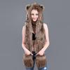 Plush Animal Ear Hat for Adult Unisex Earflap Gloves Scarf All In One Warm Trapper Hat Outdoor Activity Cold Weather Hat