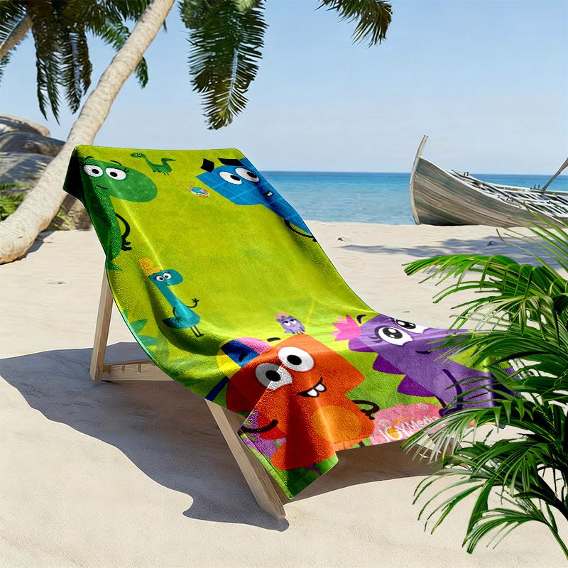 DinoCity Cartoon Print Beach Towel, Large Soft Quick Dry Towel for Beach Camping Swimming