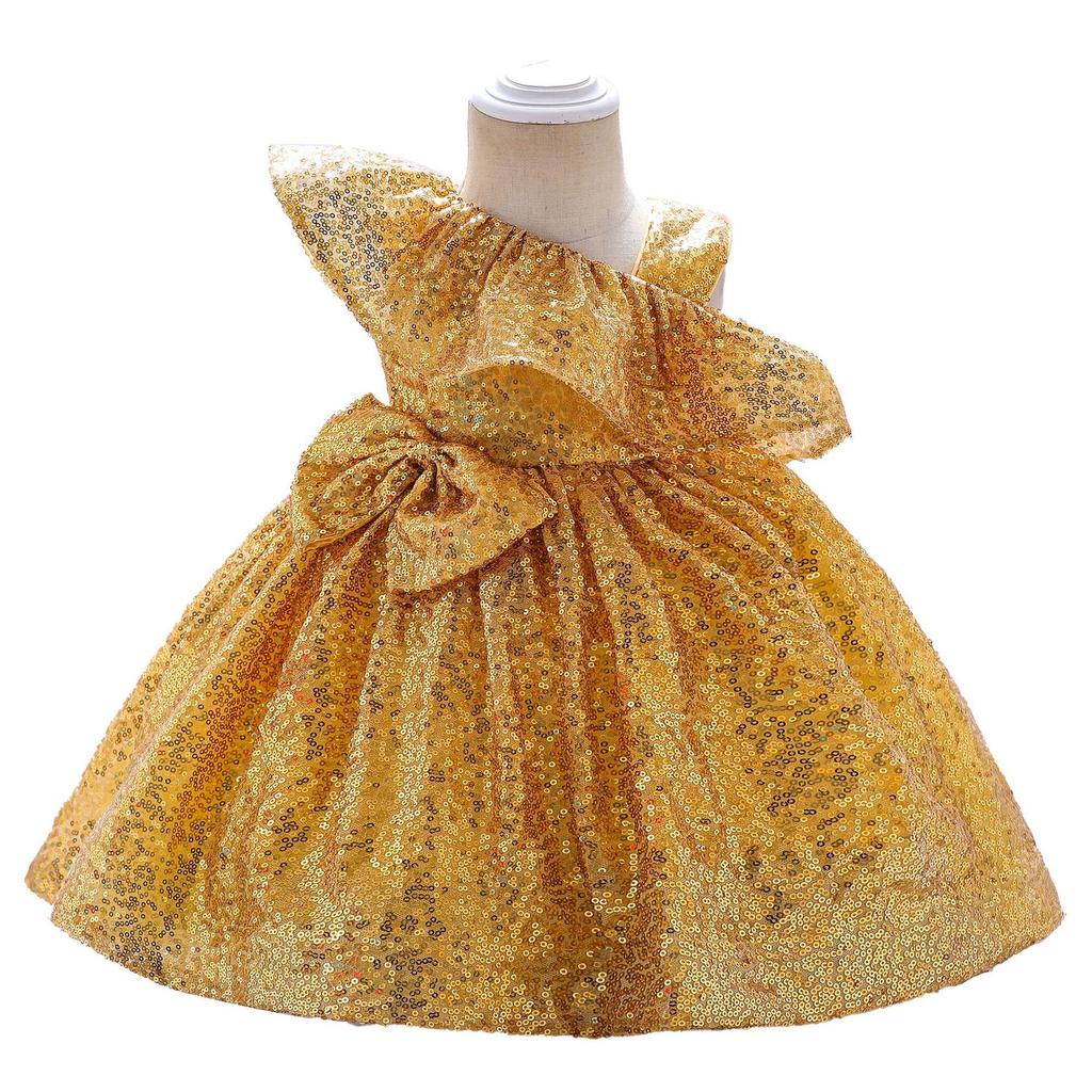 2024 Kinder Pailletten Blumenmädchenkleid - Aufgebauschtes Rockteil Hochzeit/Geburtstag Prinzessinnenkostüm