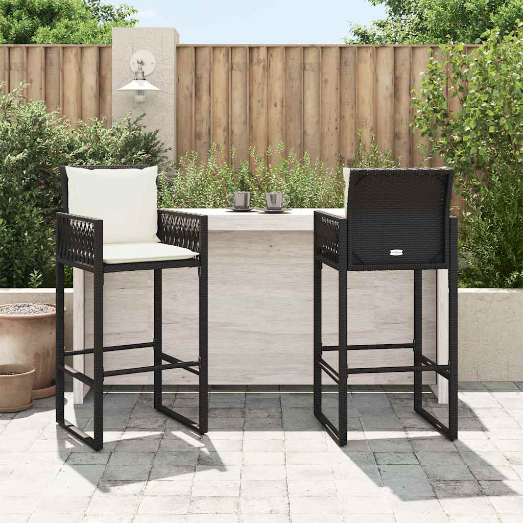 Garden Bar Stool with Cushions 2 pcs Black Poly Rattan