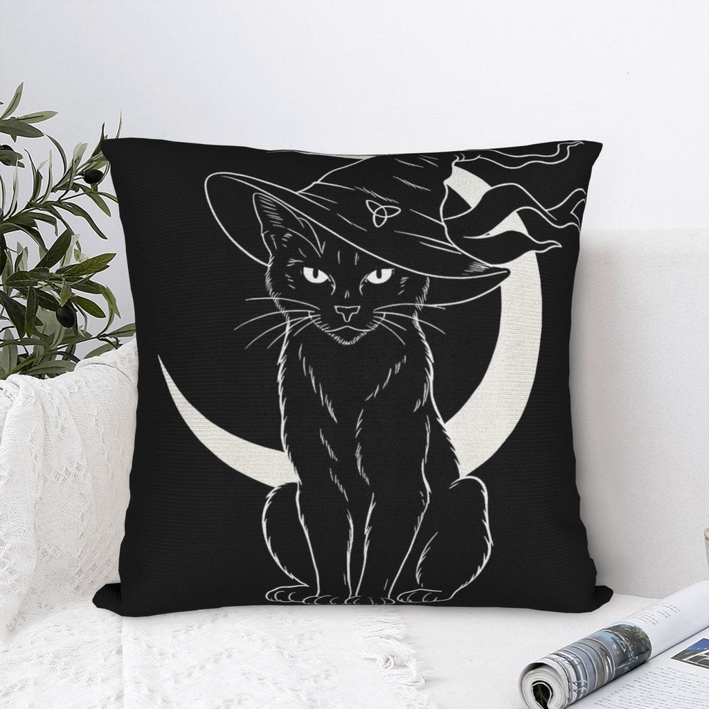 Halloween Black Cats Square Pillowcases Polyester Home Witchy Kitty Cushion Cover Creative Decorative Pillowcase 40*40