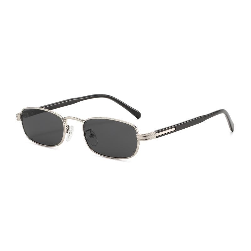 Retro metal narrow frame rectangular sunglasses men's and women's sunglasses trendy street shooting versatile high-end glasses