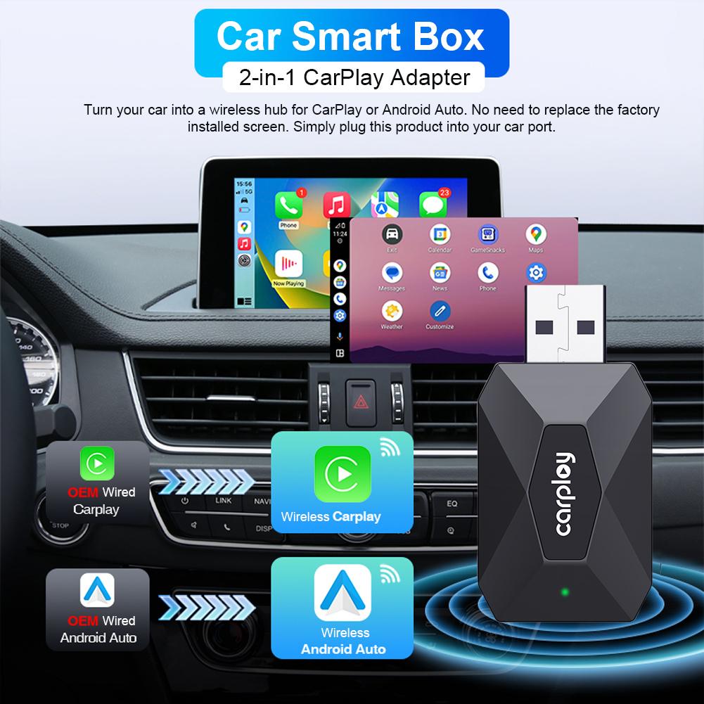 Беспроводной адаптер CarPlay Android Auto 2 в 1, CarPlay AI Box, преобразующий проводной в беспроводной, беспроводной адаптер CarPlay для заводского проводного China Mainland