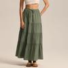 Women's Cotton Skirt High Waist Elastic Lace-up Large Swing Skirt Loose Stitching Long Skirt