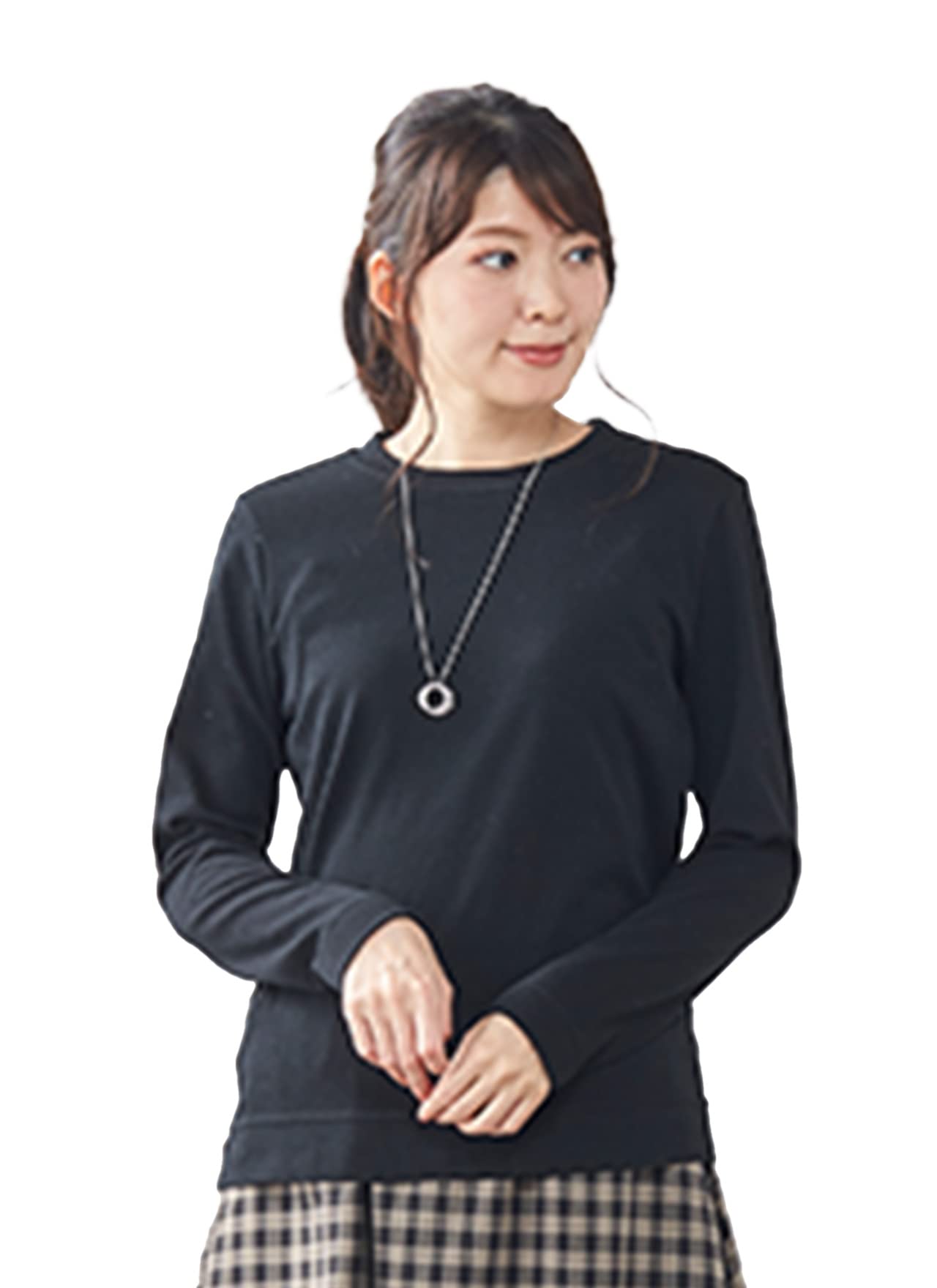 

Made in Cotton Feather Knit Long Sleeve Crew Neck Japan, 100% T-Shirt (Size M, Black) чёрный