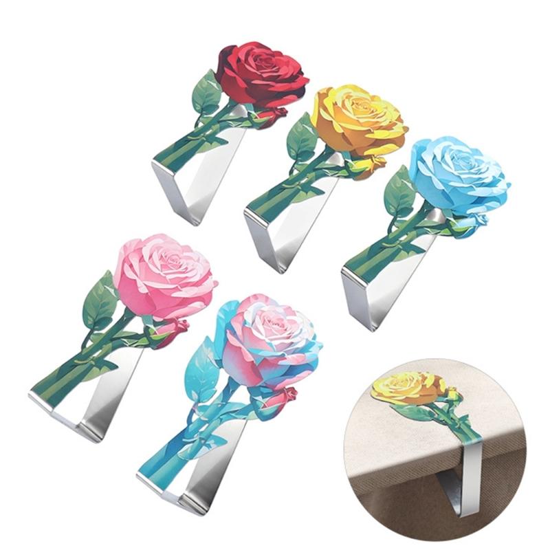 Metal Tablecloth Clips with Elegant Rose Pattern Home Dining Accessories Stainless Steel Table Cloth Fasteners