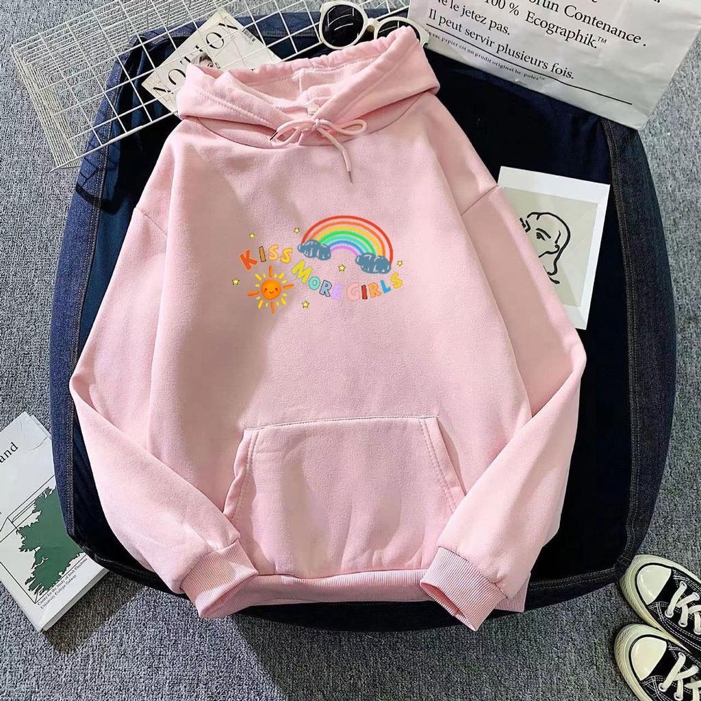 Ladies Gray Plush Hooded Hoodie for Women Plus Size Colorful Print Oversize Pullover Sweatshirt Tops