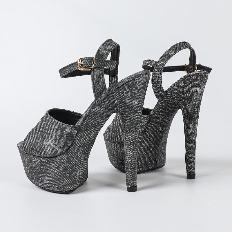 Eilyken Summer Design Denim Buckle Strap Women Sandals Fashion Open Toe Stiletto High Heels Nightclub Stripper Shoes